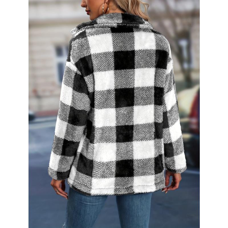 Ladies Temperament Plaid Tweed Jacket Autumn and Winter Loose Long-sleeved Thickened Cardigan Tops