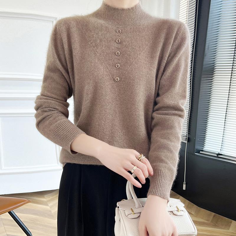 

Осень и зима новая одежда полуводолазка вязаный свитер женский свободный однотонный пуловер длинный рукав внутренний свитер универсальный XXL