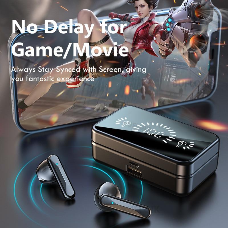 S20 Mirror Bluetooth 5.2 Wireless Headphones HiFi 3D Stereo Sports Waterproof Earphone with Microphone LED Touch Control Headset