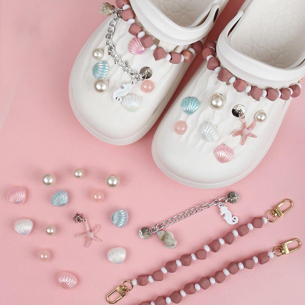 For Croc Shoes Charms Chain Shell Diamond Accessories Set DIY Shoes Buckle Decorations Woman Kids Gifts
