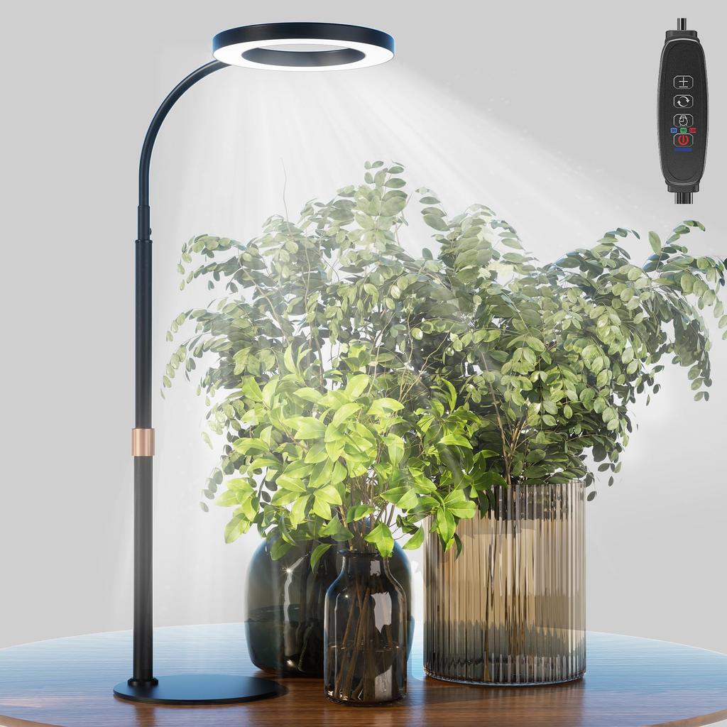 bseah Grow Light, Full Spectrum LED Plant Light for Indoor Plants, Lamp with Base, Auto Timer for 3H/9H/12H, 10 Dimmable Levels (Black)