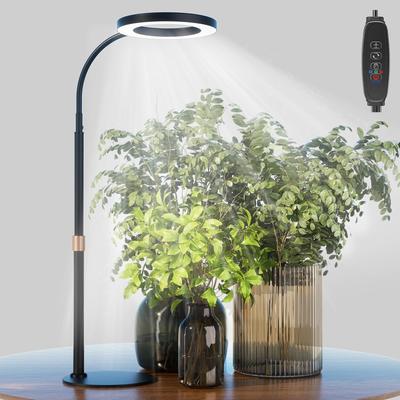 Bseah Grow Light, Full Spectrum LED Plant Light for Indoor Plants, Lamp with Base, Auto Timer for 3H/9H/12H, 10 Dimmable Levels (Black)