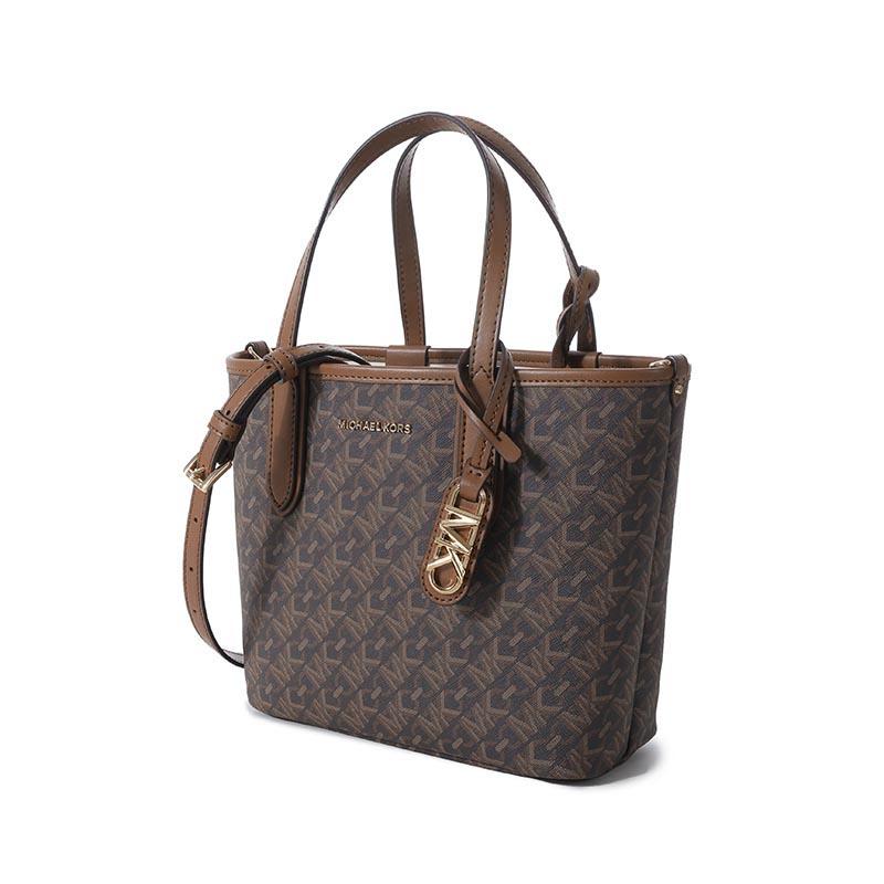 Michael Kors Eliza Series Chain Monogram Faux Leather Tote Bag Women Tote Bags Dark-Brown 30R4GZAT0B-BRN-LUGGAGE