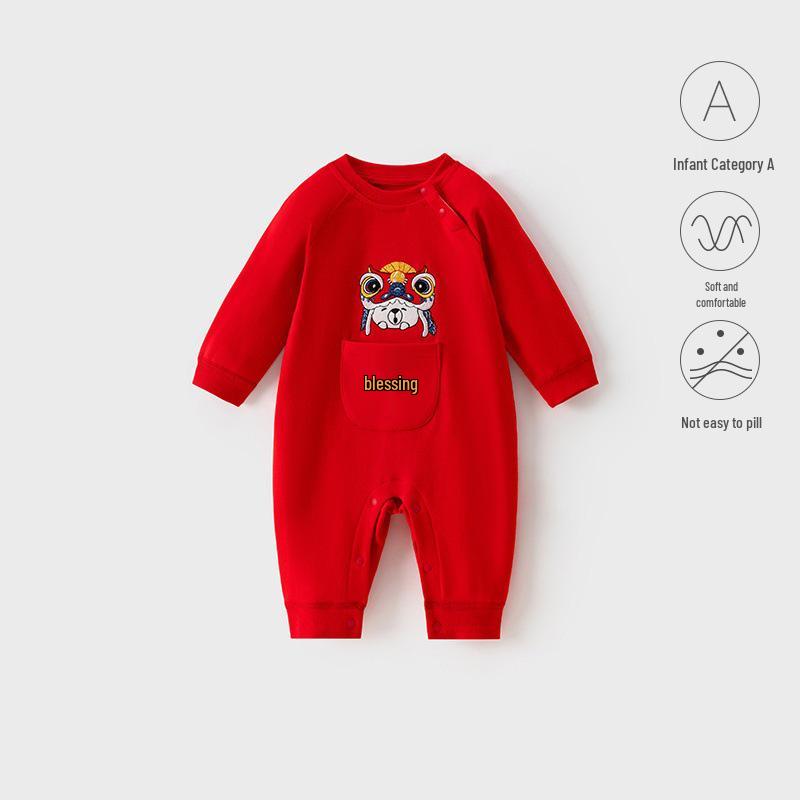 Festive Red Velvet Baby New Year Romper for Newborns 73cm