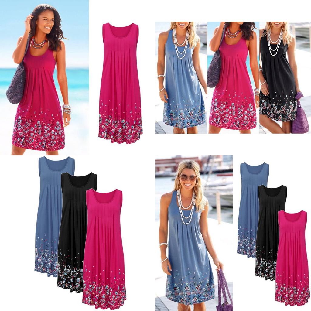 Urban Chic Sleeveless Floral Print Loose Fit Midi Dress Polyester Blend