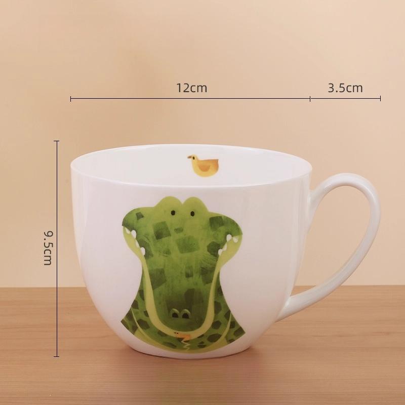 600ml Velkokapacitní keramický hrnek slon s víčkem a lžičkou – Roztomilý zvířecí design Snídaňová miska, Miska na ovesnou kaši, Šálek na kávu