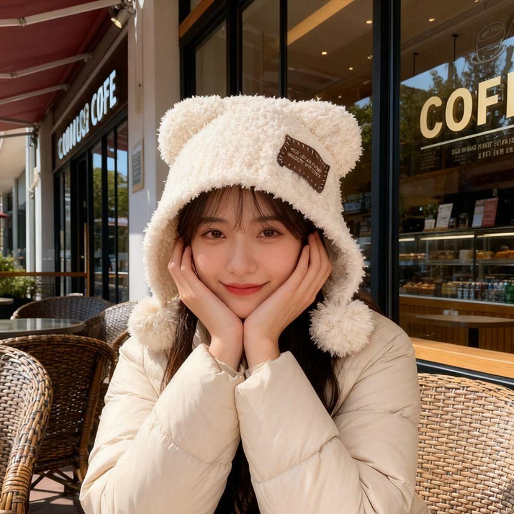 Wool Little Bear Ears Hat Bear Ears Balaclava Hat Fashion Winter Plush Hat  Female/Girls