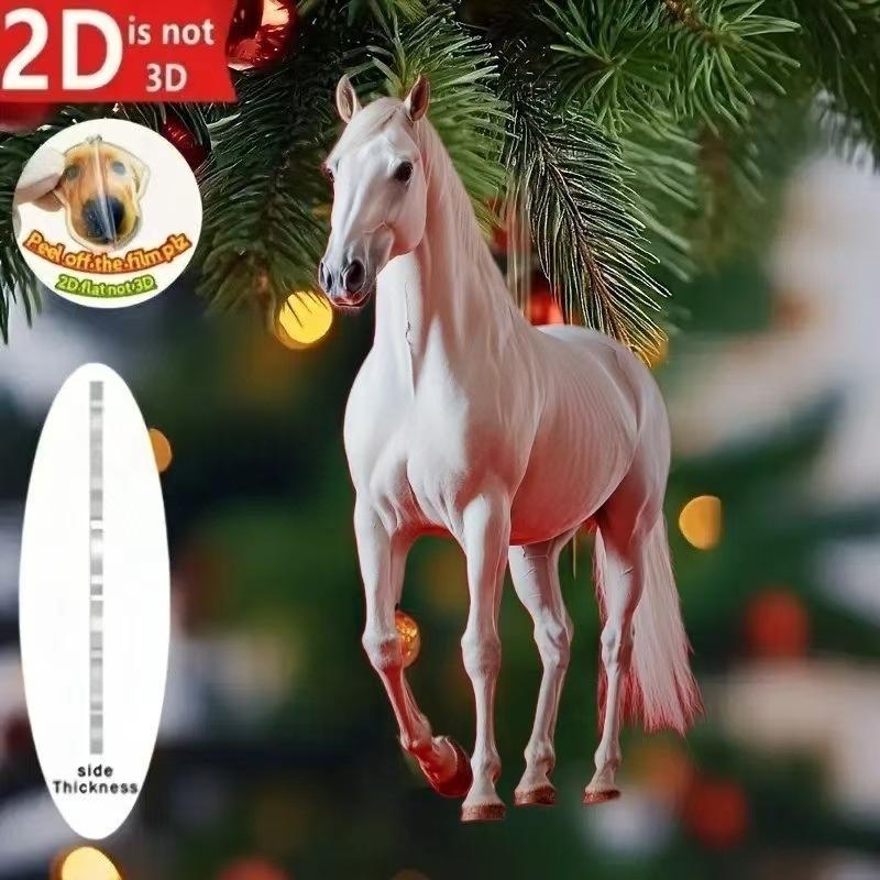 

2D Acrylic Horse Pendant Backpack Charm Car Rearview Mirror Pendant Christmas Tree Hanging Ornament Party Year Decoration