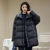 Autumn and winter new fashion stand-up collar plaid splicing medium and long down jacket women's turn-sleeved warm jacket tide