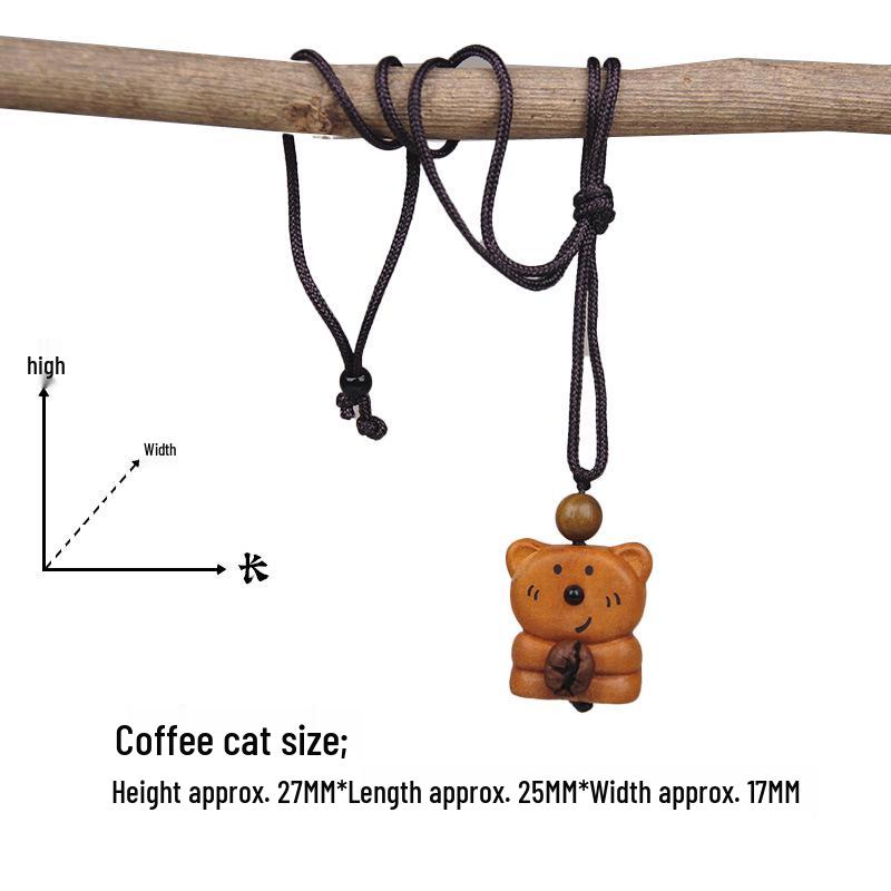Peach Wood Coffee Bean Teddy Bear Heart Handbag Charm Pendant Keychain