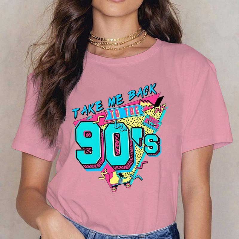 Take ME BACK TO THE 90'S Fun Letter Printed Casual Loose Round Neck Cotton Short Sleeved Top T-Shirts Women’s