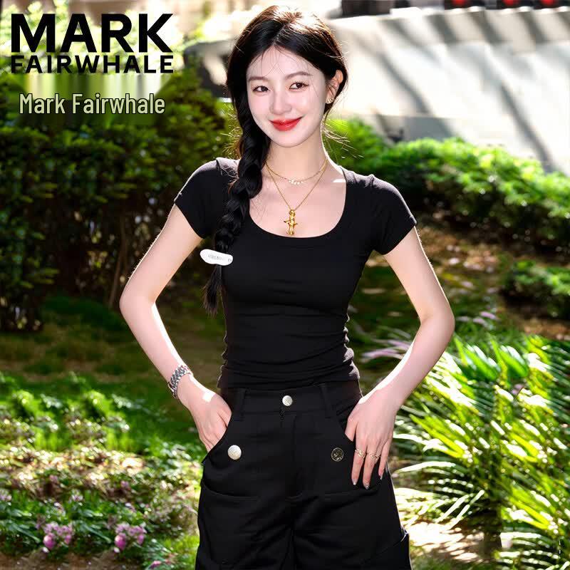 MARK FAIRWHALE Women s U-Neck Slim Fit Short Sleeve Top XL