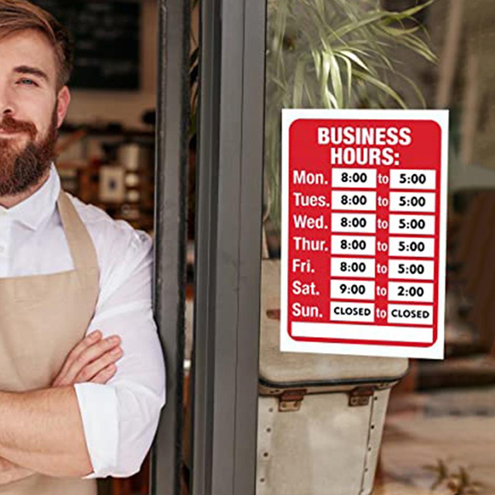 2 Pcs Business Hours Sticker Store Open Sign Time Schedule Vinyl Plaques Signs Office Hour Retail Cafe Barbershop Decoration