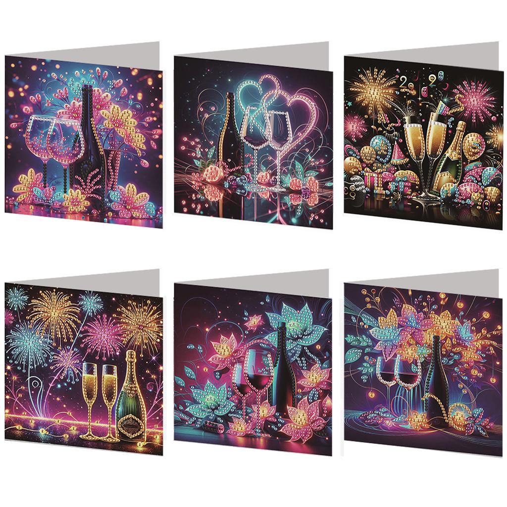6pcs DIY Rhinestone Diamond Art Mosaic Postcards Diamond Art Greeting Cards for Xmas Birthdays Thanksgiving & Special Occasion