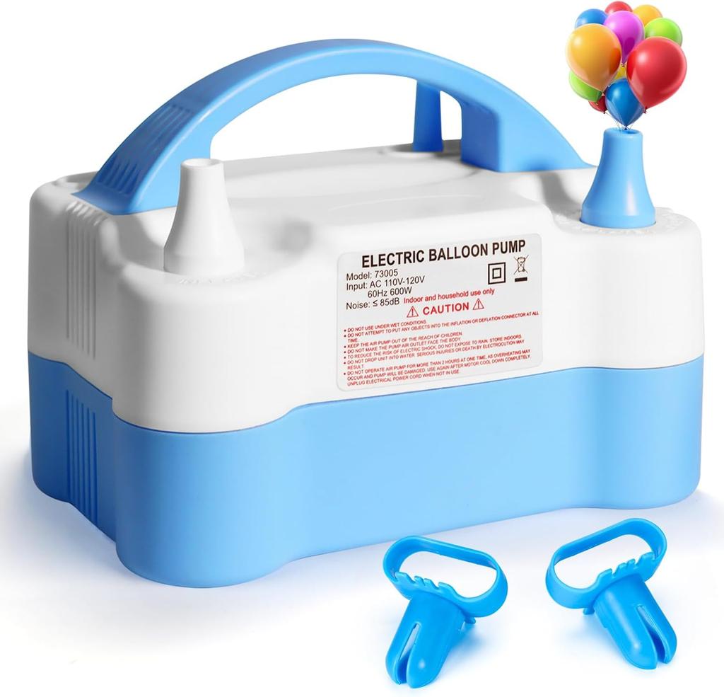 Balloon Pump Electric, Portable Automatic Dual Nozzle Inflator 110V 600W for Birthday Gender Reveal Balloons Party Decor