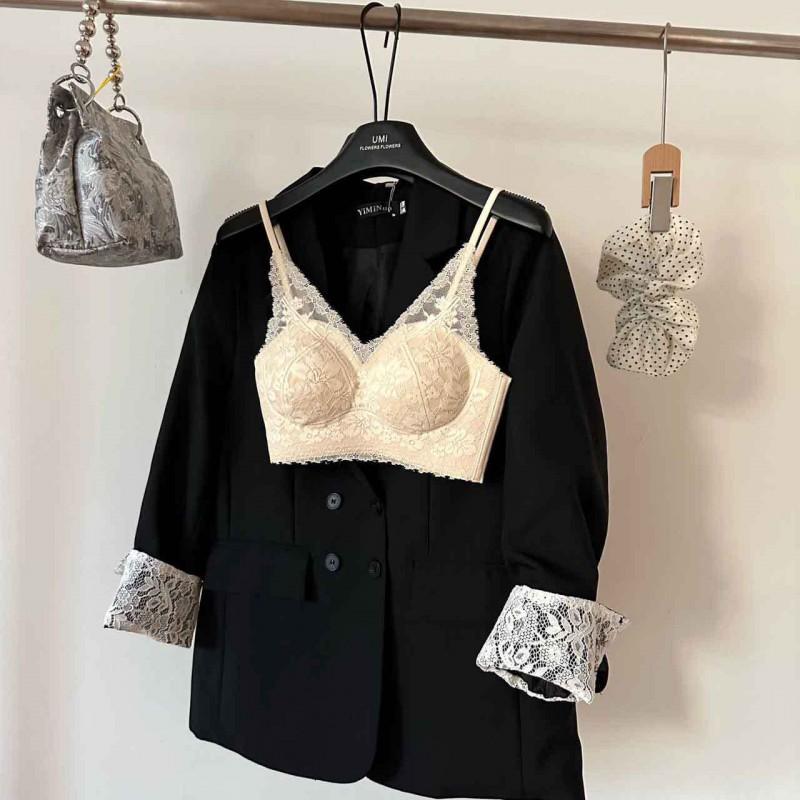 French Style Soft Lace V-Neck Bralette Thin No Underwire Push Up Seamless Lingerie Women