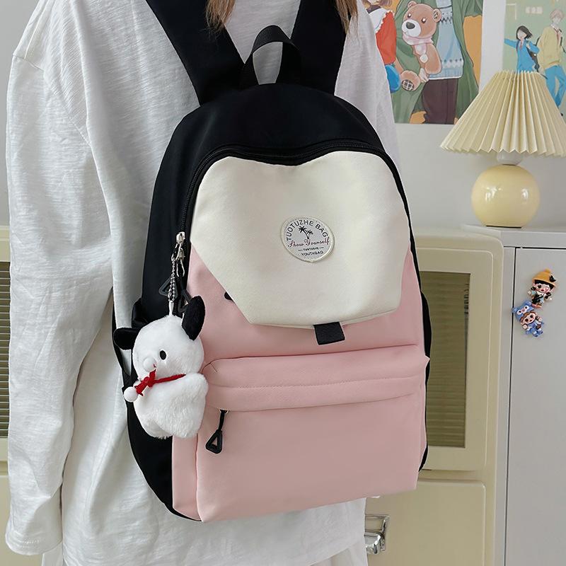 Casual college student versatile schoolbag junior high school backpack contrasting color lightweight backpack women's backpack