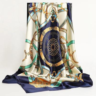 Handkerchiefs Hair Silk Scarf Print Satin Big Square Silk Scarves Shawls for Women Luxury Brand Designer Hijab Headband