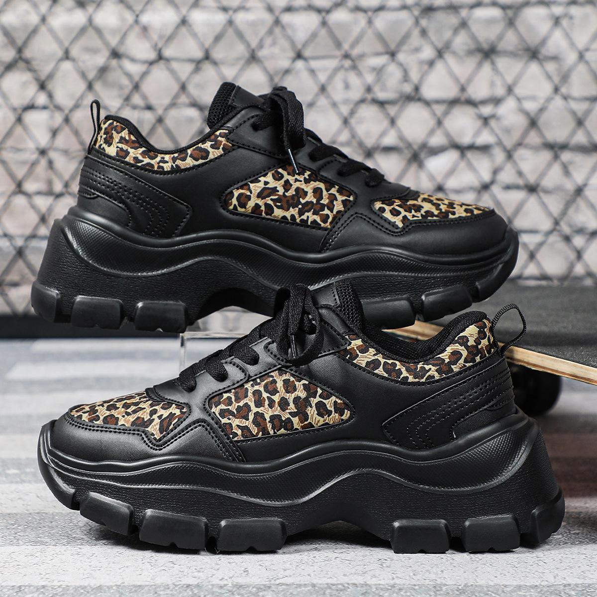 Street platform dad shoes new leopard print low-top lace-up casual shoes trendy shoes 35