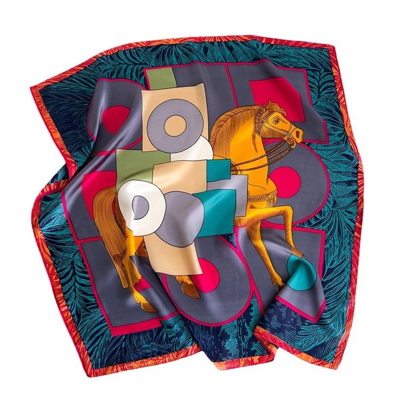 Summer new simple printing silk scarf simulation silk scarf 71cm small square scarf fashionable versatile professional scarf women
