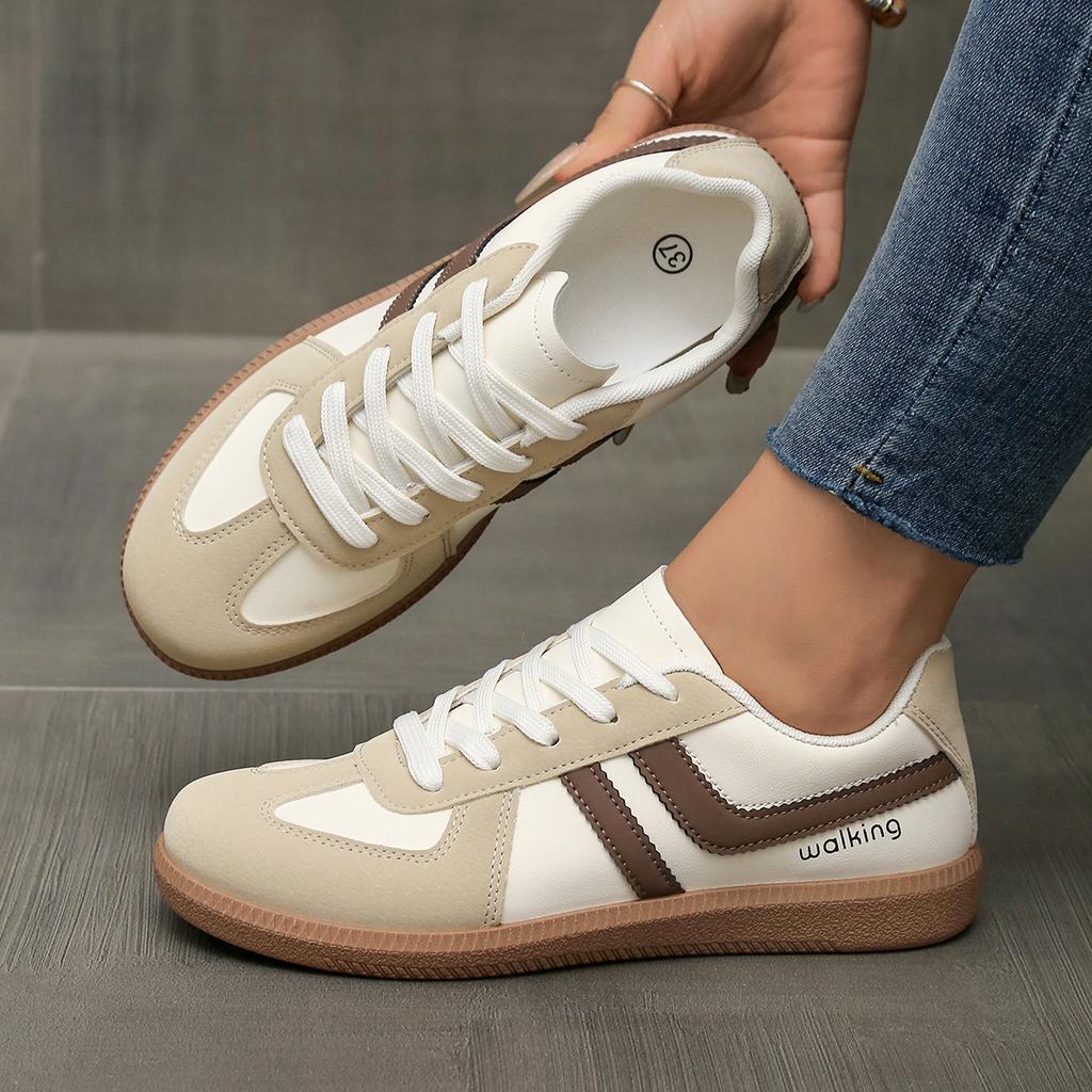 Spring large size women's low-top casual little white shoes retro sports style lace-up color matching board shoes wish