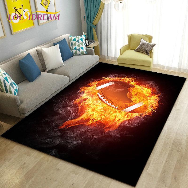 Amerikanisches Footballfeld Rugby Bereichsteppich Groß, Teppich für Wohnzimmer Schlafzimmer Sofa Fußmatte Dekoration, Rutschfeste Bodenmatte 3D