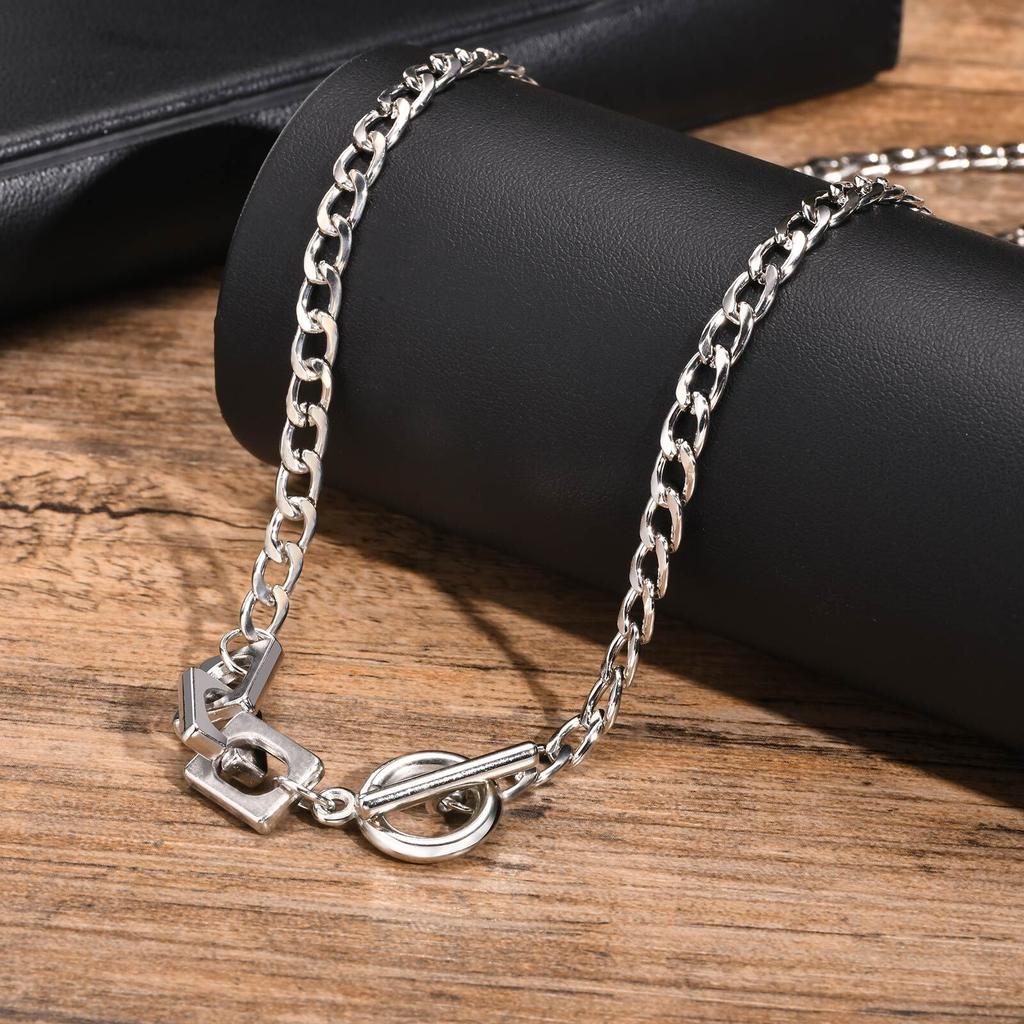 Splicing Chain Necklace for Men Boys,Hip Hop OT Button Metal Chain Link Choker,New Style Fashion Jewelry Gifts
