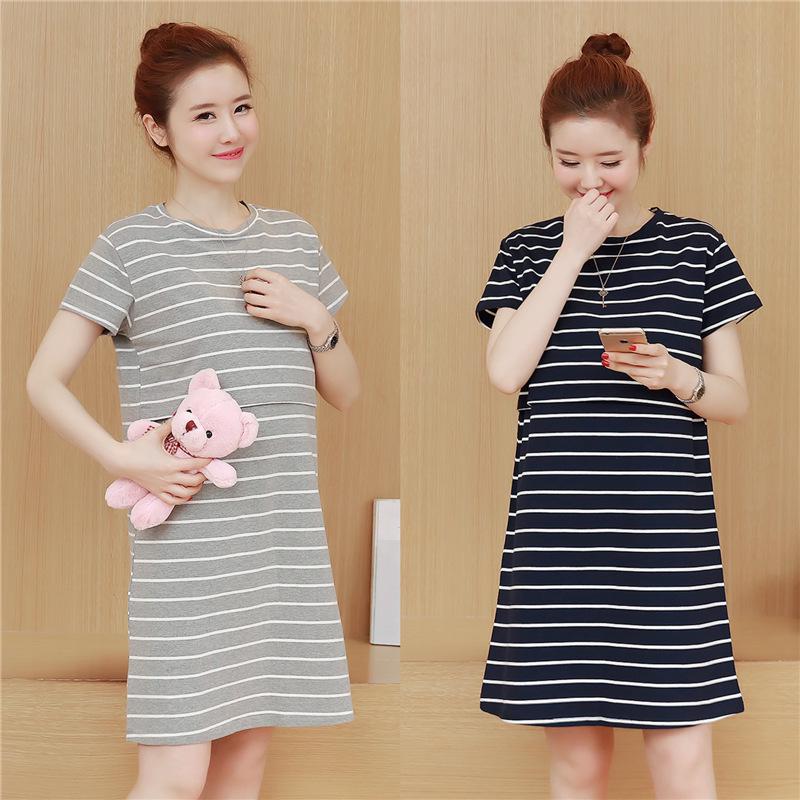 

2025 Summer Loose Mid-Length Maternity Nursing Dress, Short Sleeve, Plus Size XL