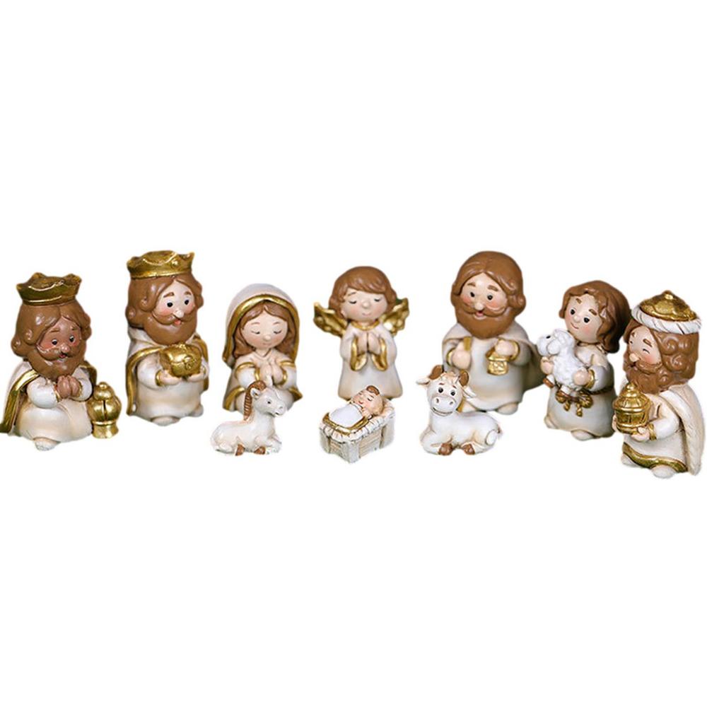 Krippenfiguren für Weihnachten 10 Stück Harz Krippenszene Ornamente Weihnachts-Jesus-Statue Für Kinder und Erwachsene Heilige Familie