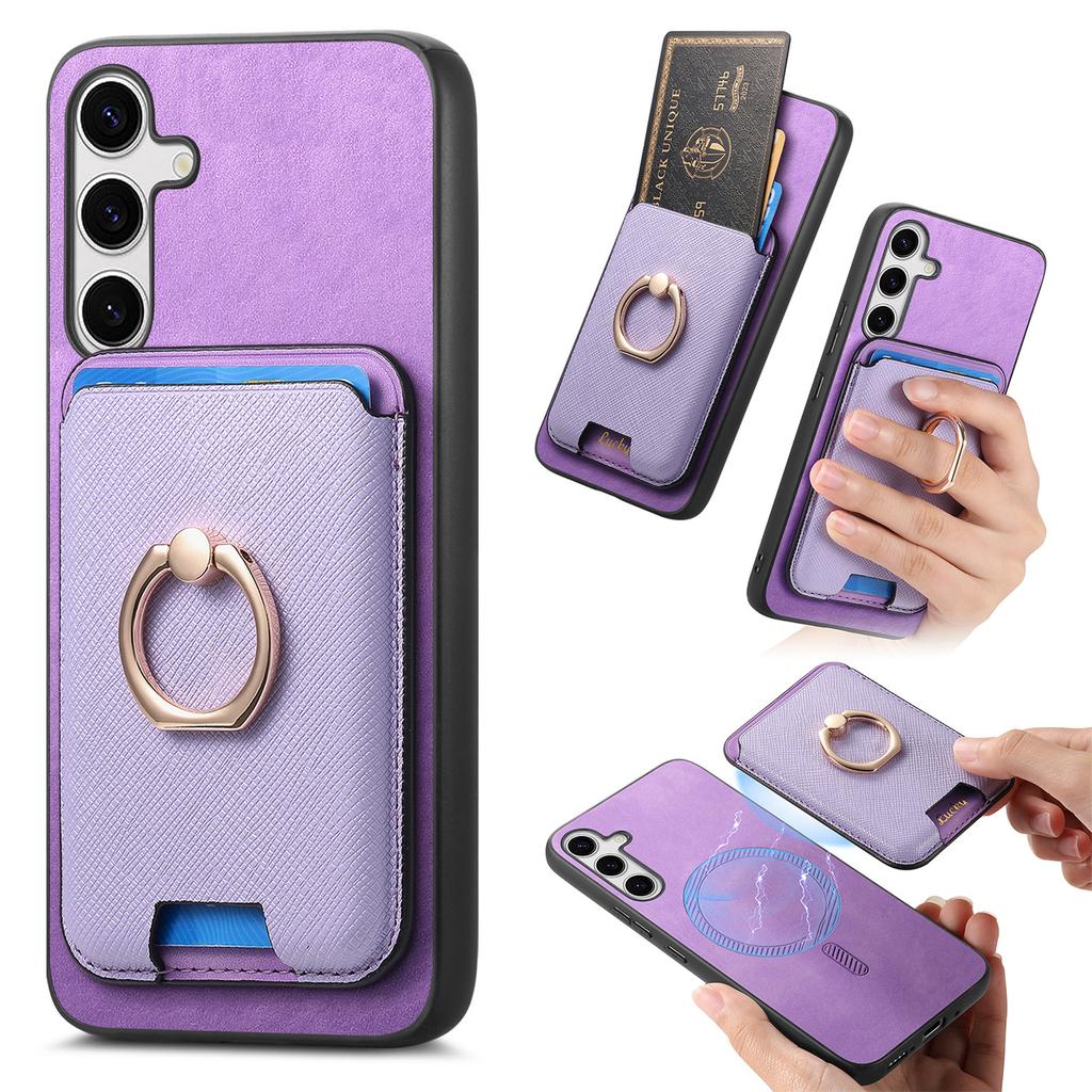 For Samsung Galaxy S25 Magnetic Case Detachable Card Bag Leather Back Cover with Kickstand