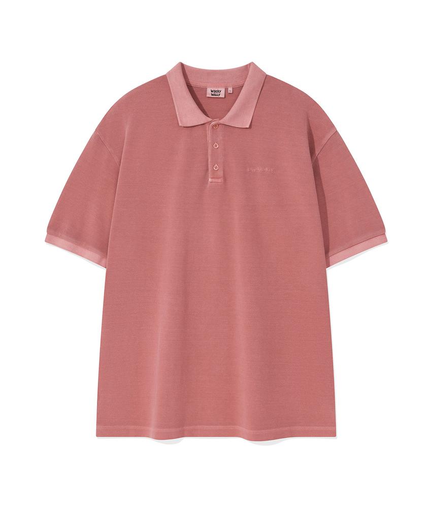 WACKY WILLY Pigment-Dyed Collared T-Shirt Pink