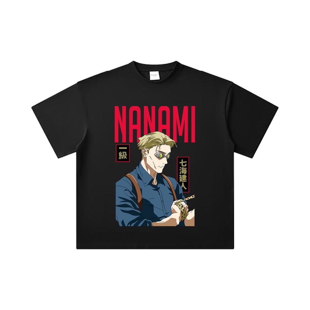 260 GSM Double Yarn 32 Count 100% Cotton Jujutsu Kaisen V60 Nanami Print Unisex Heavy Cotton T Shirt