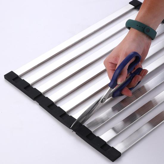 Foldable Sink Drying Rack Detachable Metal Tube Drying Rack with Silicone Cuttable Edge Dish Drying Rack for Kitchen Countertop