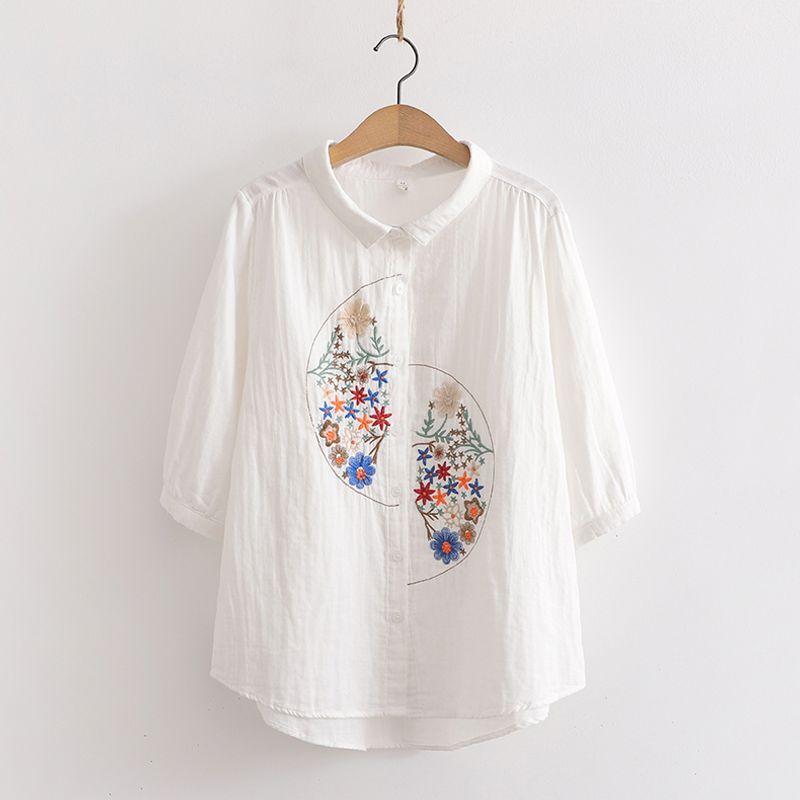 Cartoon Flower Loose Double-Layer Cotton Yarn Long Sleeves Artsy