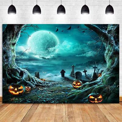 Halloween Party Backdrop Horror Night Full Moon Cemetery Pumpkin Lantern Photography Backdrop Kids Adult Family Party Ba