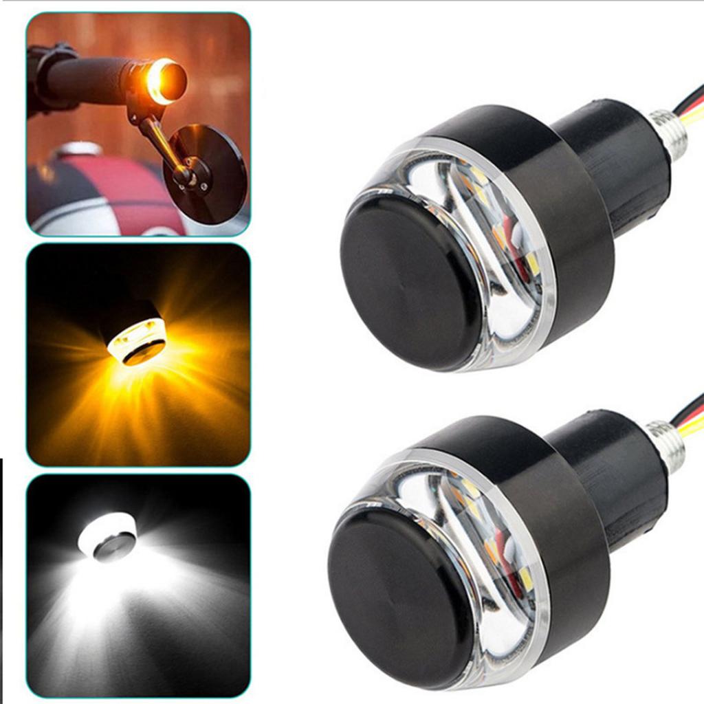 2pcs Handlebar End Lights Professional Motorcycle LED Turn Signal Light Grip Bar for Mountain Bike Motorcycle White Turn Yellow
