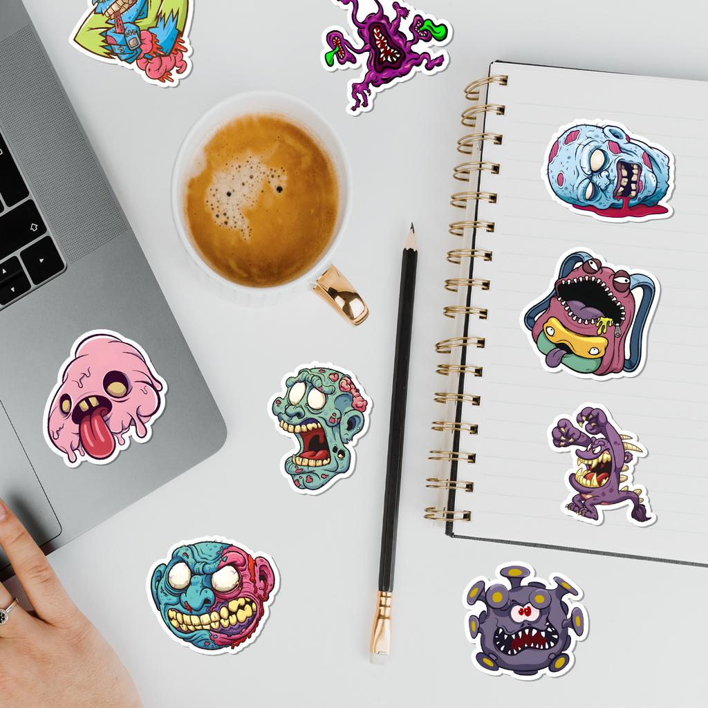 50 Pieces of Cartoon Monster Graffiti Stickers, Creative DIY Monster Stickers for Mobile Phones and Computers, Waterproof Decorative Stickers