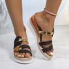 Fashion Women Slippers 2025 New Casual Blocking Sandals Outdoor Soft Leather Slippers Thick Soled Slope Woven Straw Shoes Slides Women