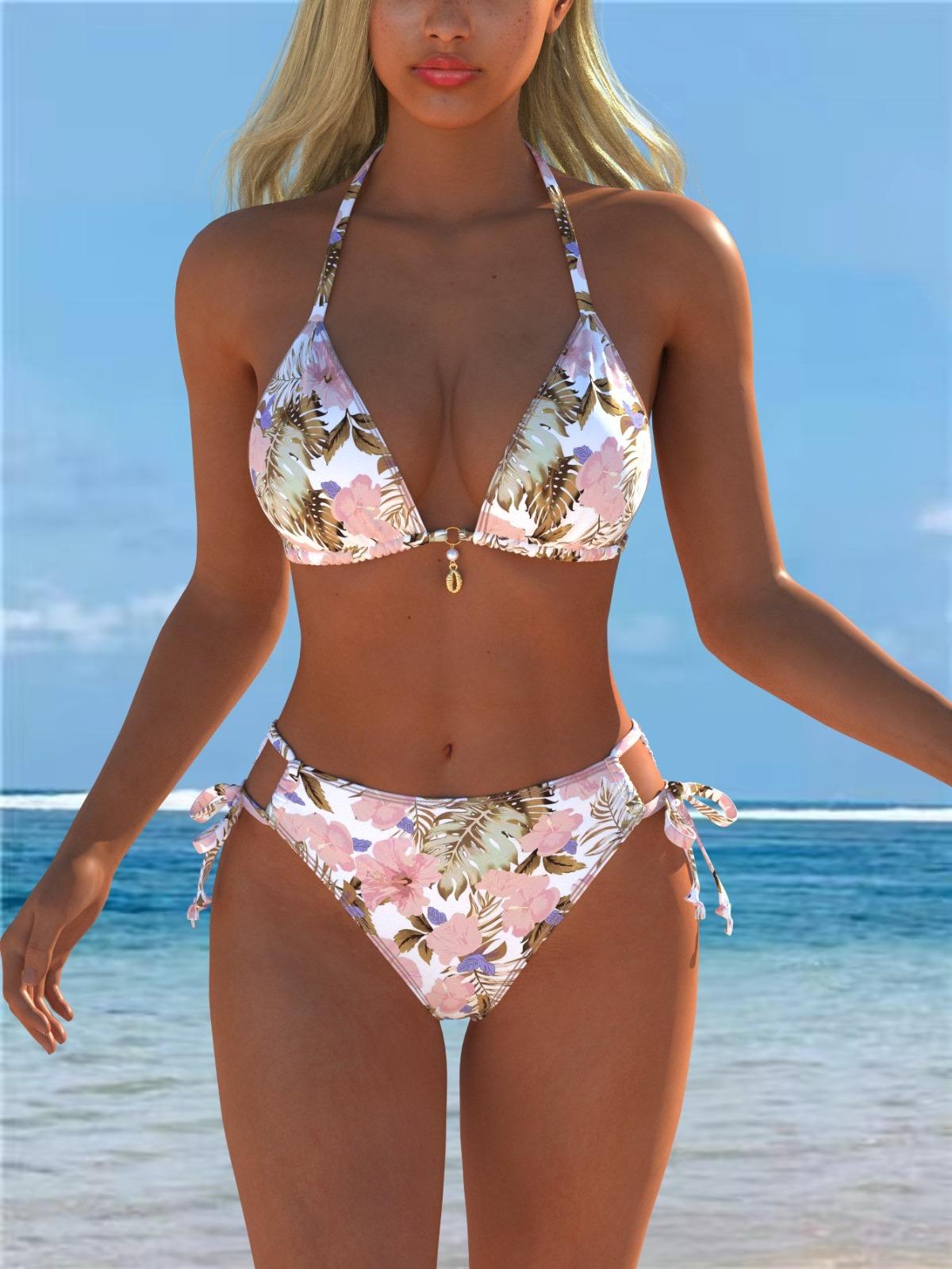 New European and American style colorful printed bikini women s split swimsuit sexy suspender beach vacation swimsuit cover S