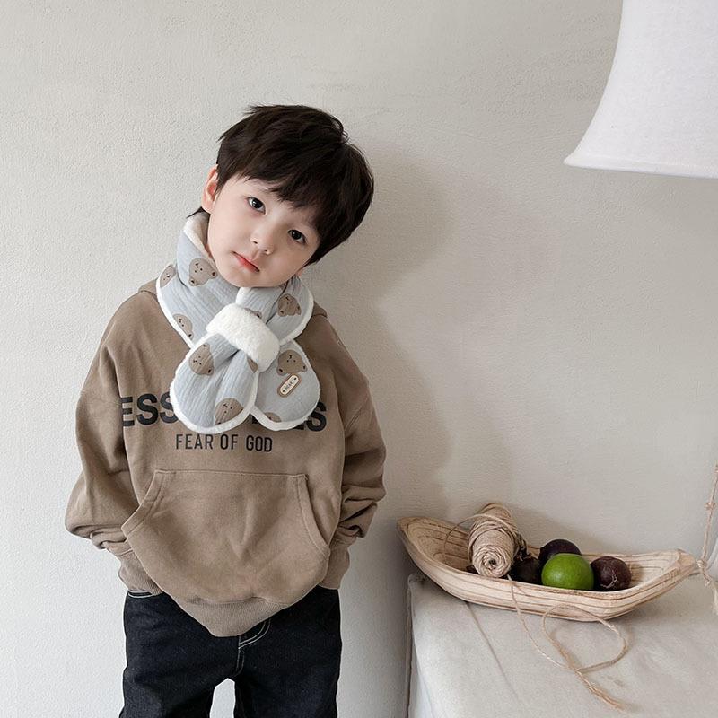 Winter Baby Bear Scarfs Warm Bear Fleece Kids Neck Warmer Cross Children Scarves for Girls Boys Baby Accessories