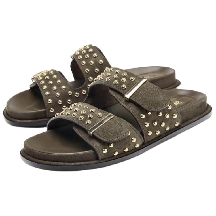 Zara Open-Toe Vintage Slide Sandals Women Footwear Khaki-Green 2607610032