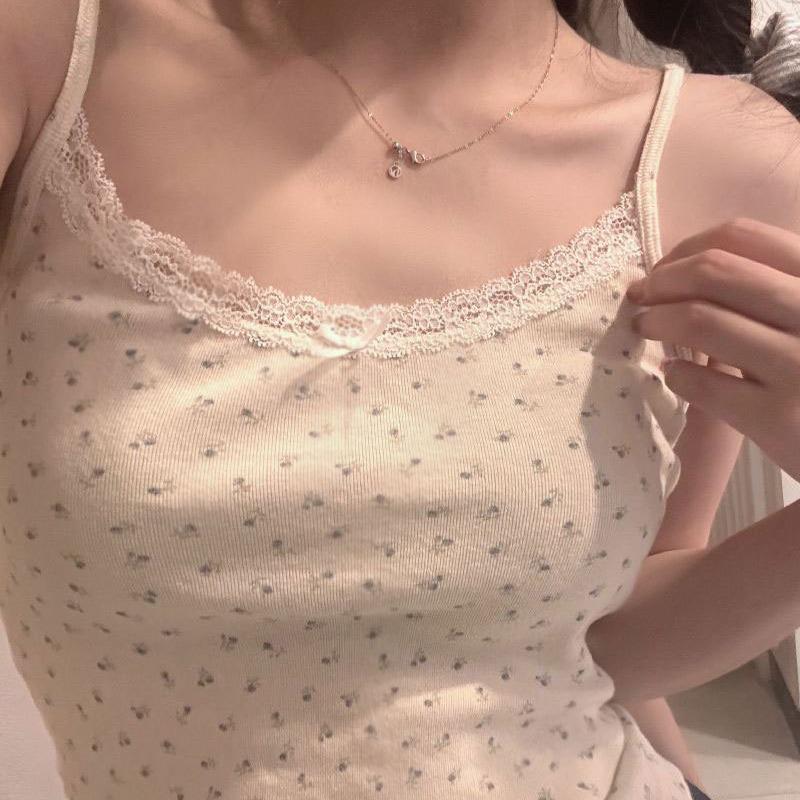 Women's Slim Fit Floral U-Neck Camisole Top