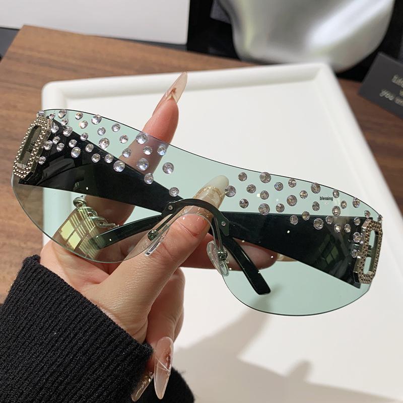 Y2K Rhinestone-Encrusted Large-Frame Sunglasses for Women