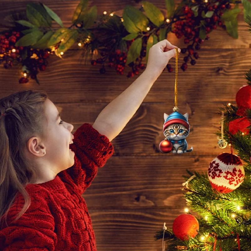 Katzen-Adventskalender – 24 Tage Weihnachts-Countdown mit niedlichen Kätzchen-Ornamenten, Acryl-Katzenbaum-Anhängern, Feiertagsdekorationsgeschenk