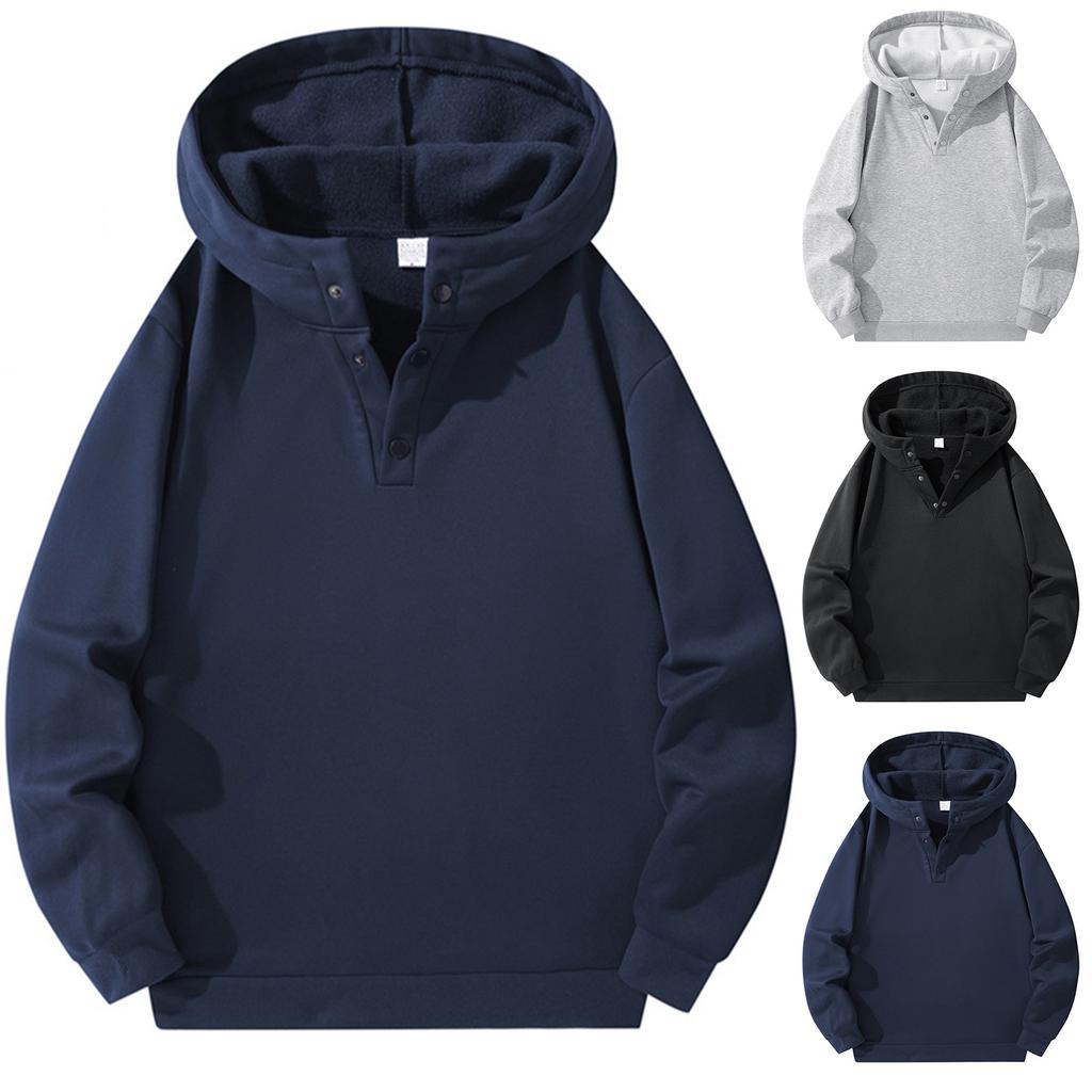 Men's Casual Loose Solid-Color Half-Zip Hooded Sweatshirt, Sports Sweatshirt