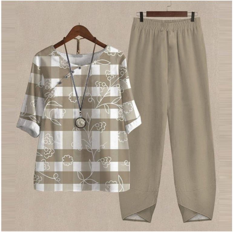 

Весняний жіночий комплект з п ятим рукавом, з принтованим топом та штанами, 2023 5XL