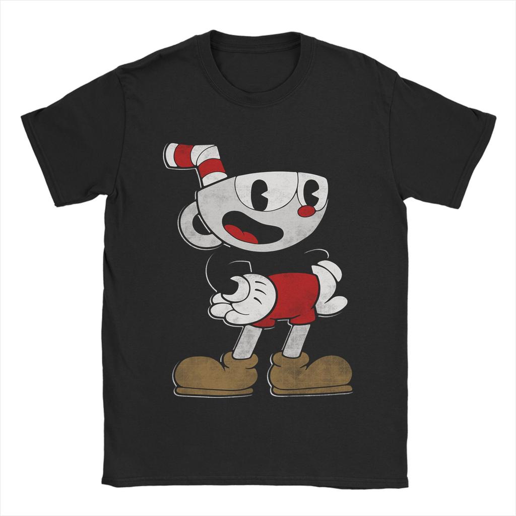 Cartoon Cuphead and Mugman Game T-Shirts for Men  Humor Cotton Tees O Neck Short Sleeve T Shirt Printed Tops