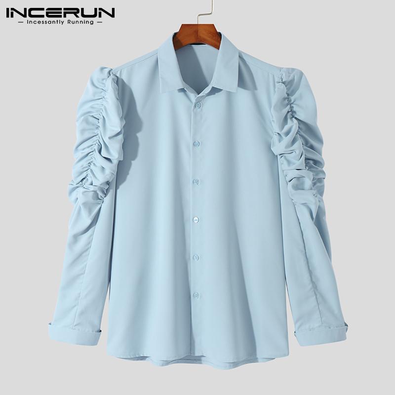 

INCERUN весенние винтажные мужские рубашки OL с длинными рукавами и воротником-стойкой на пуговицах