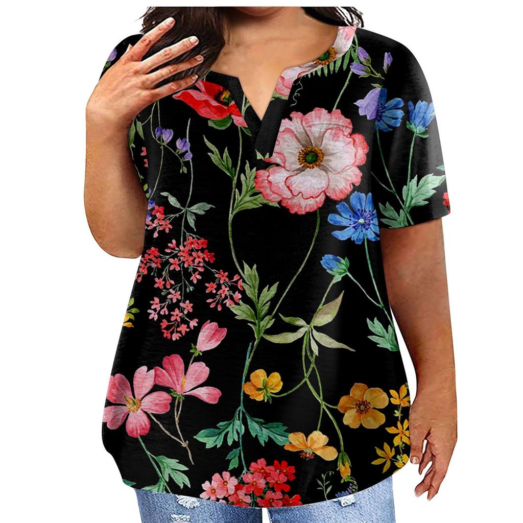 Fashion Plus Size Women's Casual Short Sleeve Round Neck Printed T-shirt With Pockets