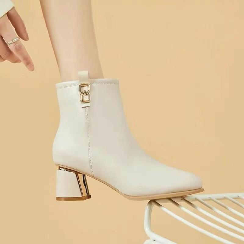 Short Boots - Women's Thick-soled Leather Boots with High Heels, New Style, Side Zipper Shoes